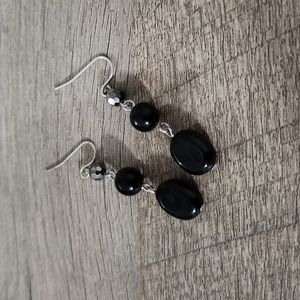 Black & Silver Bead Dangle Earrings